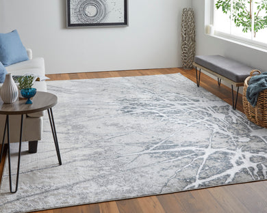 Astra Transitional Abstract, Gray/Silver/Ivory, 5' x 8' Area Rug