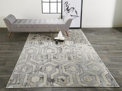 Micah Modern Distressed, Gray/Taupe/Silver, 5' x 8' Area Rug