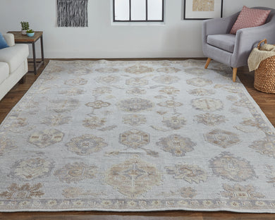Wendover Transitional Oriental, Ivory/Silver/Tan, 9' x 12' Area Rug