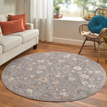 Load image into Gallery viewer, Thackery Transitional Oriental, Taupe/Blue/Orange, 5&#39;-6&quot; x 5&#39;-6&quot; Round Rug
