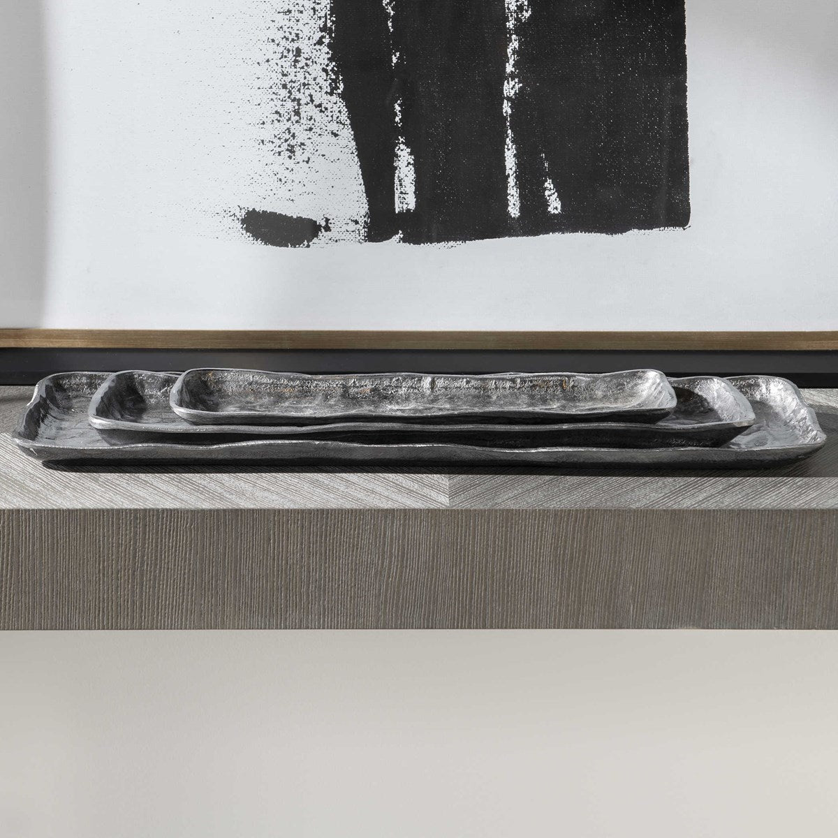 ARTISAN TRAYS, ANTIQUE NICKEL, S/3