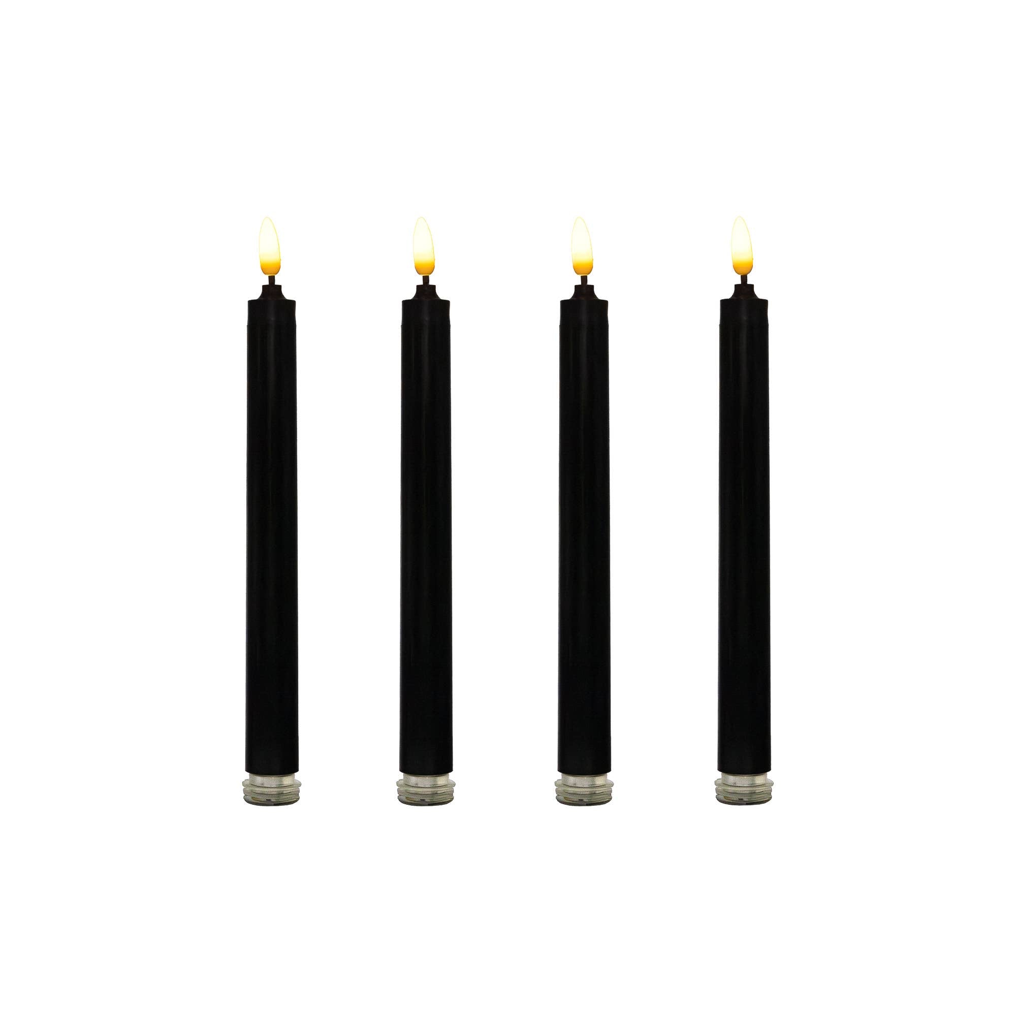 Battery Operated 3D Wick Flame Taper Candles, Black (4)