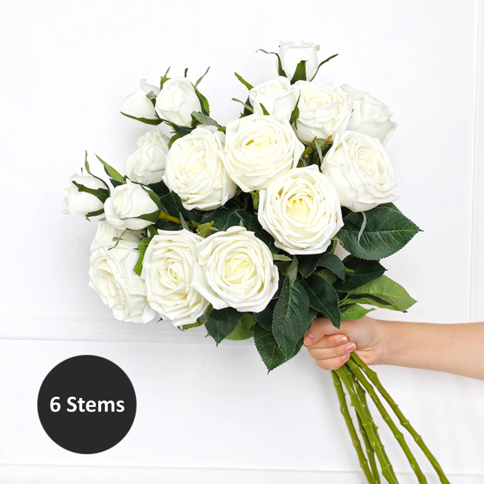 28.75"-Elegant large bloom Real Touch Cabbage Rose: Ivory