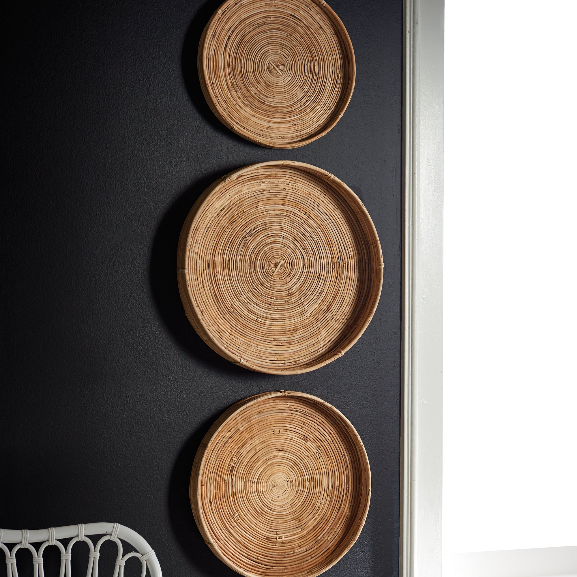 CANE RATTAN ROUND TRAY, SET OF 3