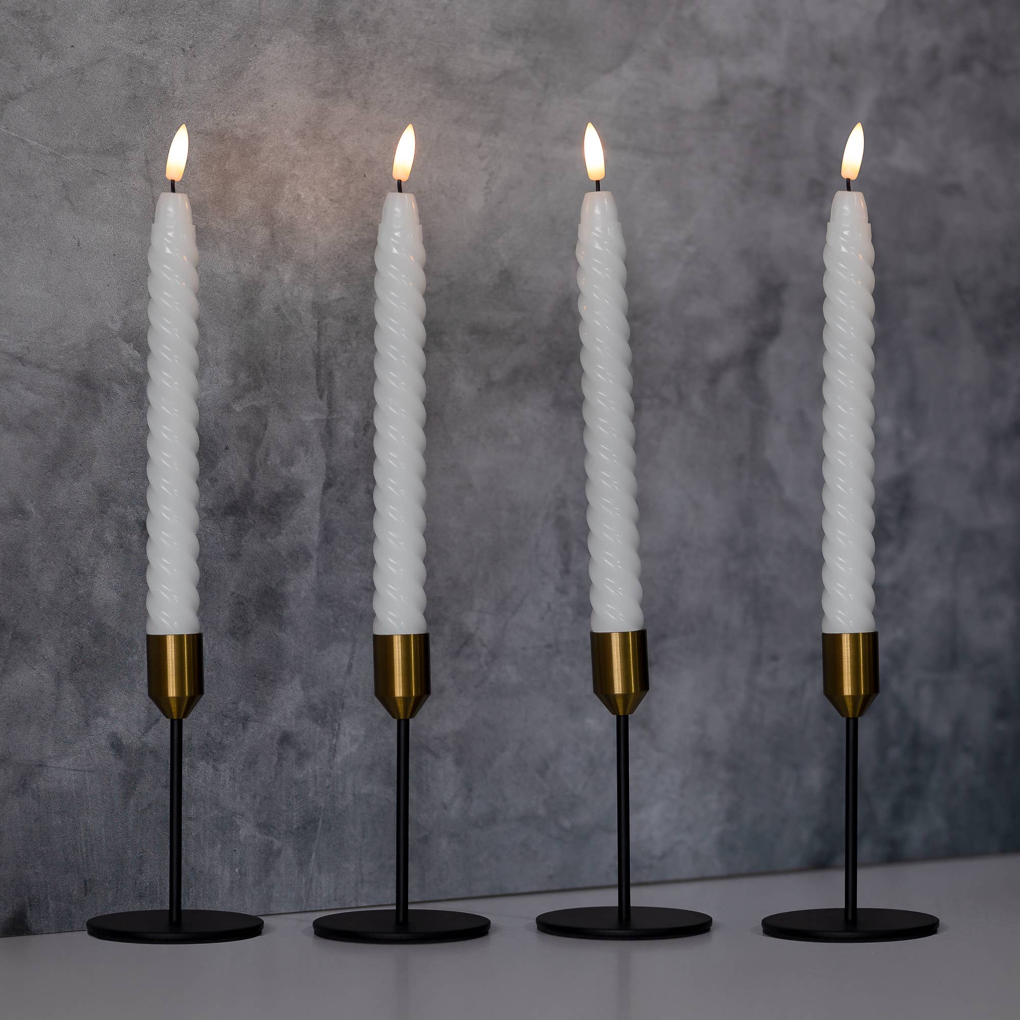 Battery- Operated 3D Wick Flame Wax Tapers- White Twist, 4ct