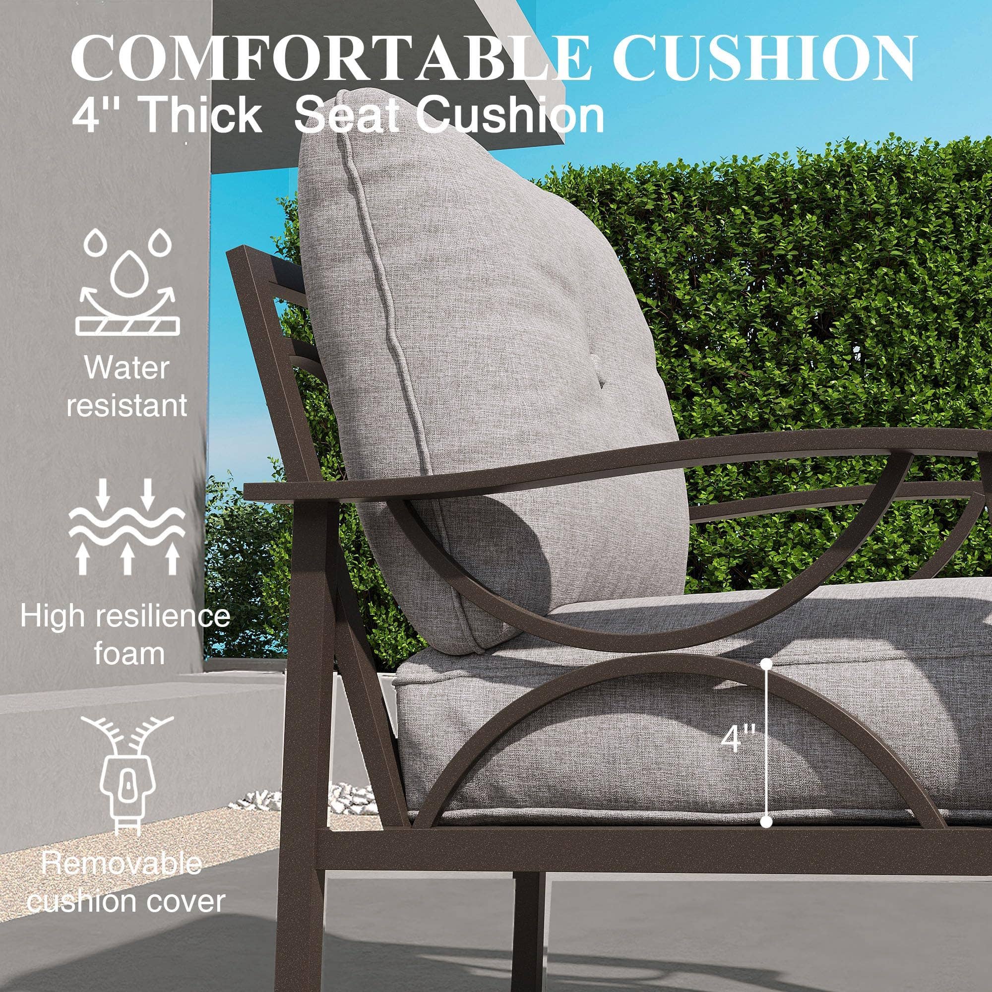 2 Pieces Outdoor Single Sofa, Patio Metal Armchair: Black