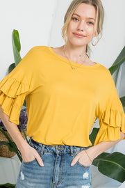 SOLID RUFFLE SL CASUAL BLOUSE TOP - 2 Colors