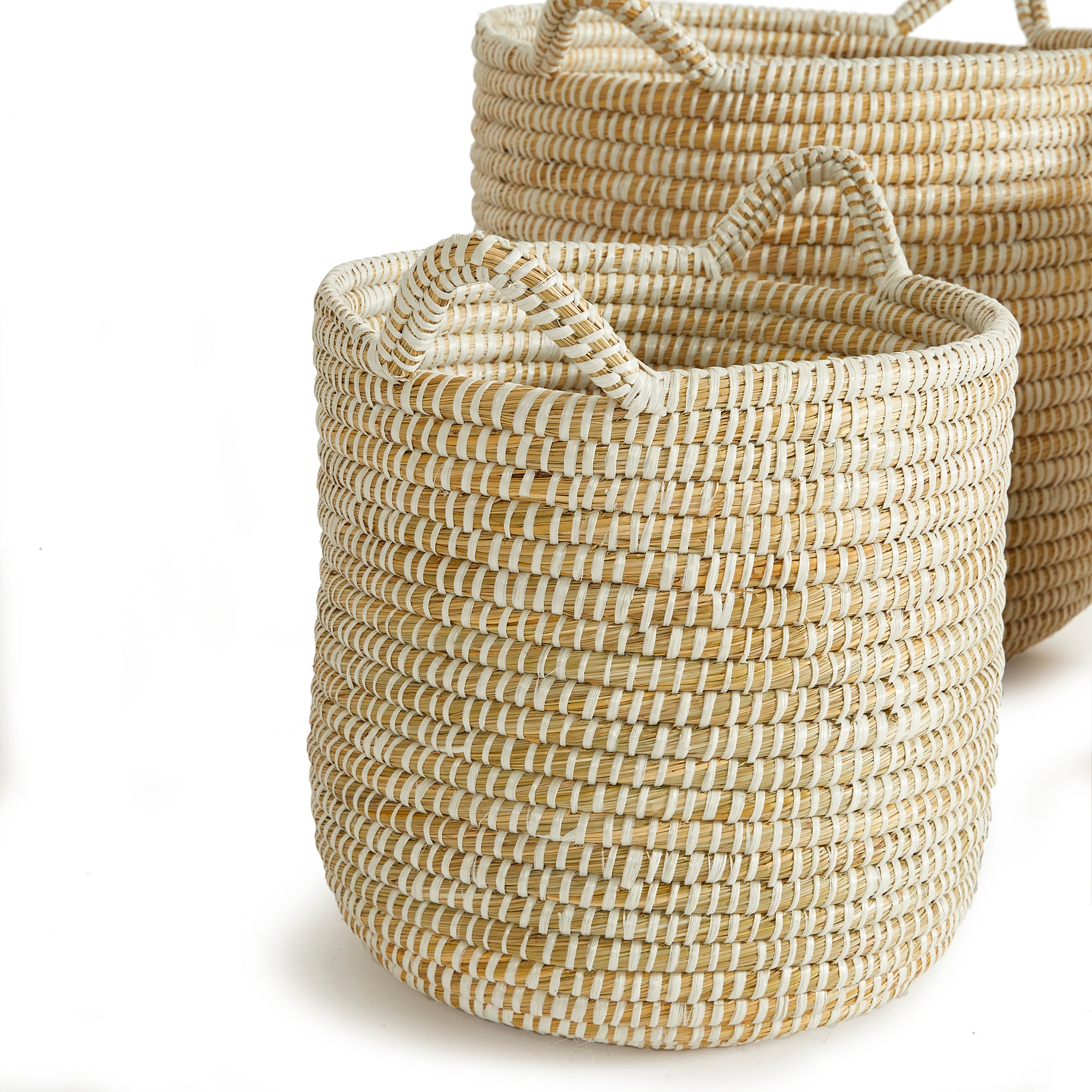 RIVERGRASS ROUND BASKETS WITH HANDLES, SET OF 3