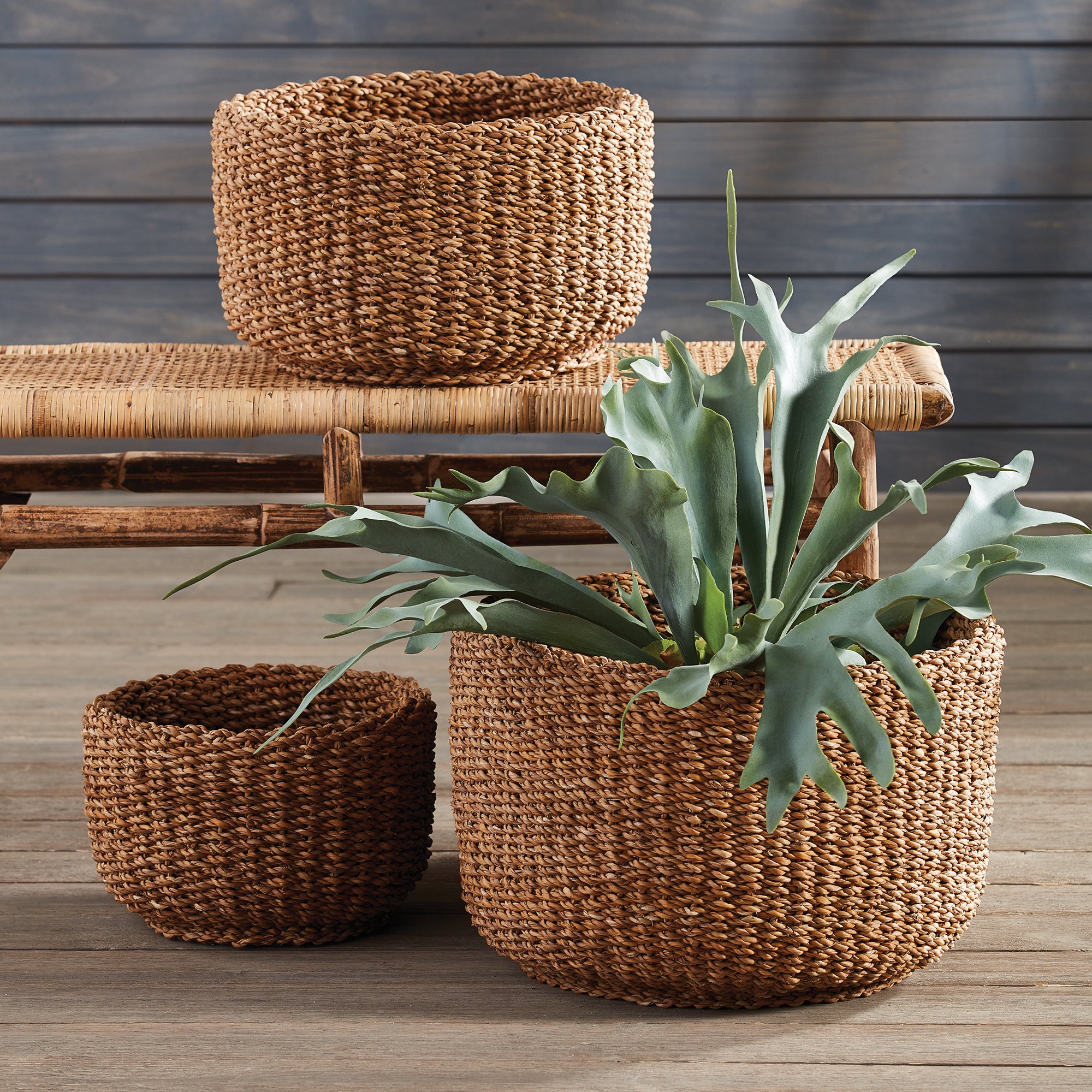 SEAGRASS CYLINDRICAL BASKETS, SET OF 3