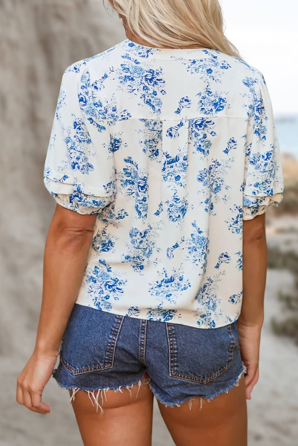 BOHO Floral Pleated Puff Sleeve Button Up Shirt | S-XL: As shown / Missy / S