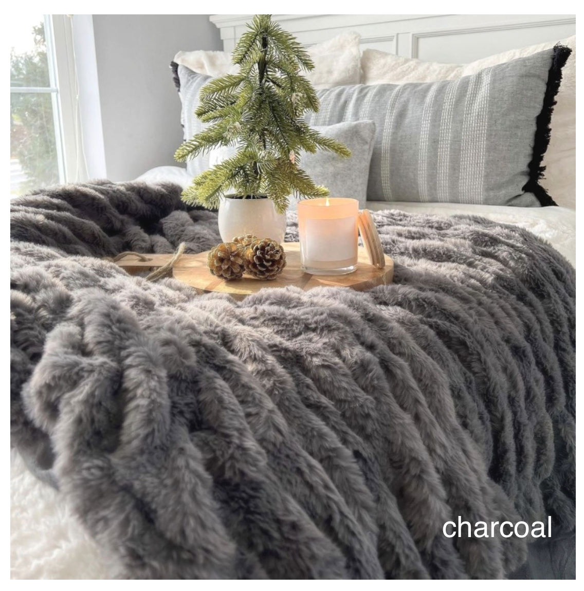 Cozy Faux Fur Throw- Multiple Colors 50" x 60" : Charcoal gray