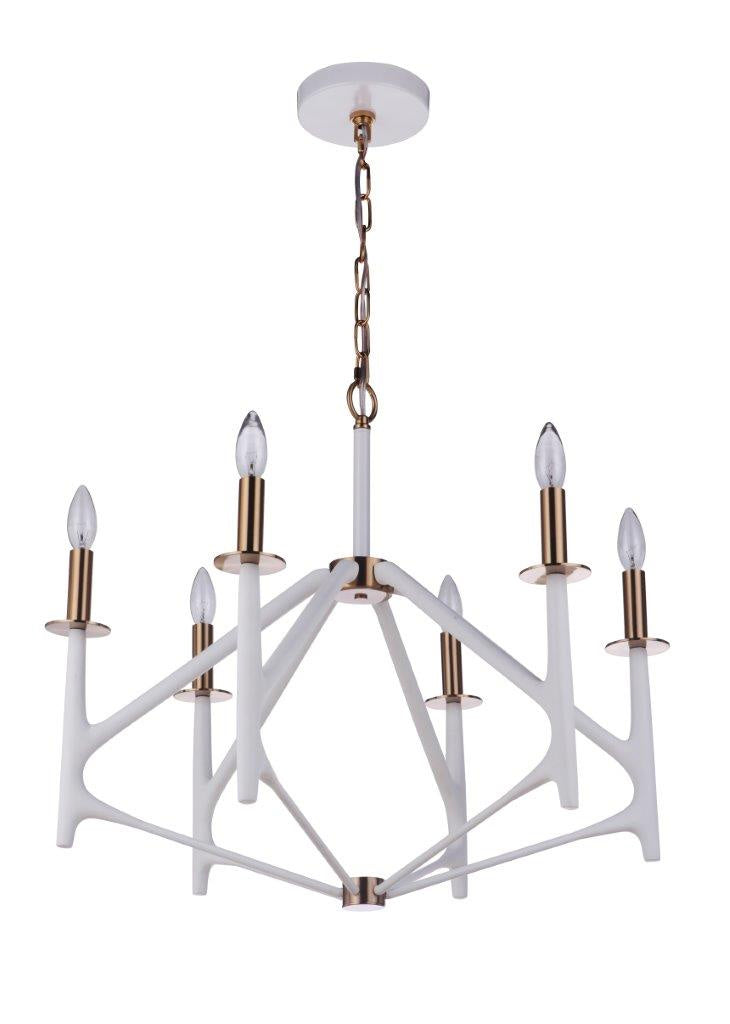 Craftmade - 55526-MWWSB - Six Light Chandelier - The Reserve - Matte White/Satin Brass