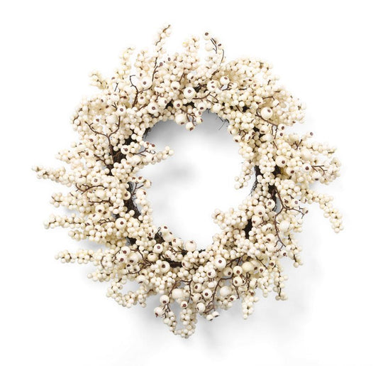 24 Inch White Berry and Rosehip Wreath