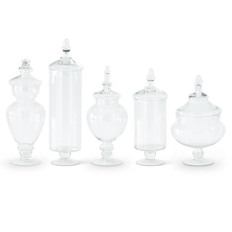 Clear Glass Apothecary Jars w/Lids Assorted Sizes & Shapes