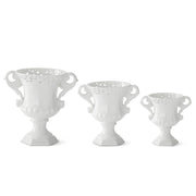 Double handle White Ceramic Urn w/Ornate Rim - 3 Sizes