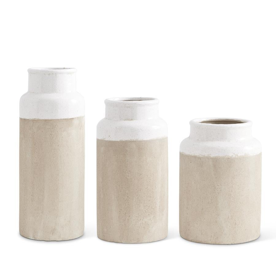 Ceramic Vases w/Light Cream Glazed Tops - 3 Sizes