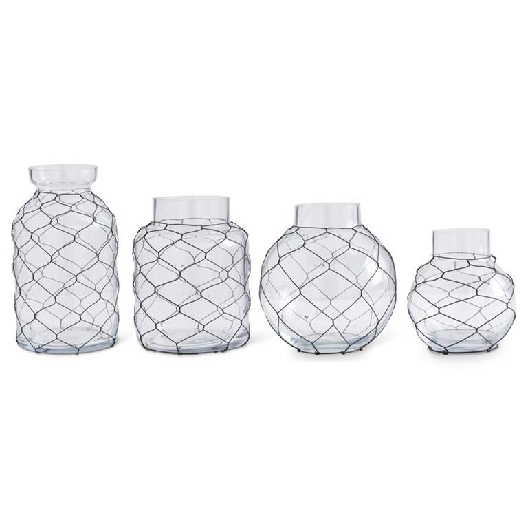 Glass Jar w/Black Chicken Wire