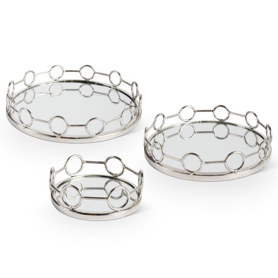 Polished Silver Link Round Mirrored Tray - 3 Sizes