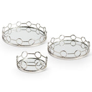 Polished Silver Link Round Mirrored Tray - 3 Sizes