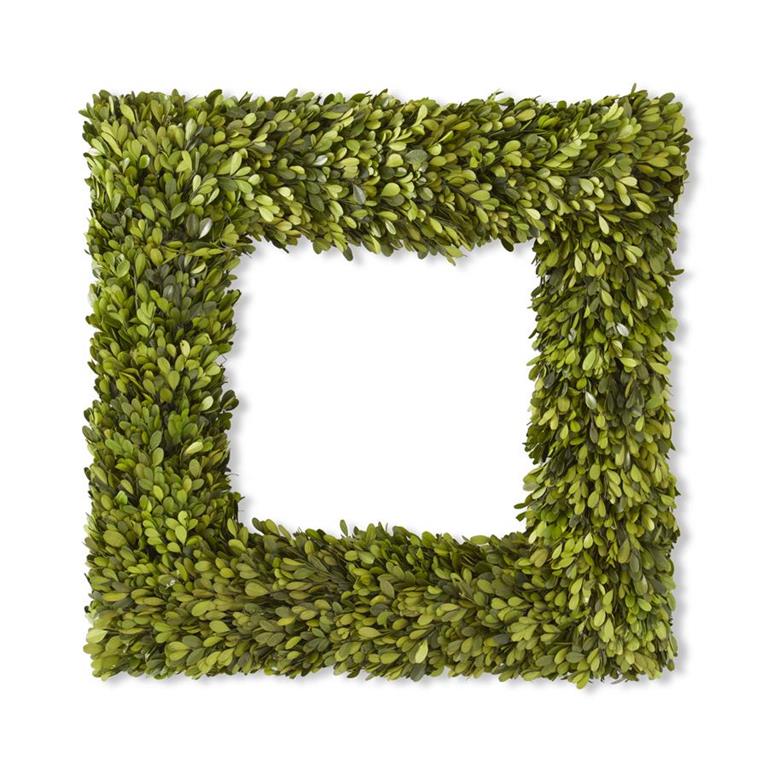 Square Preserved Natural Boxwood Wreath ~ 24 Inch