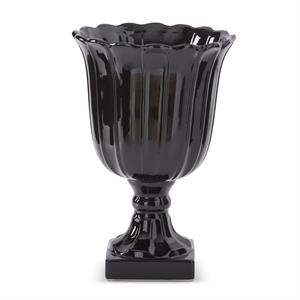 Black Ribbed Ceramic Vases on Square Base - 2 Sizes