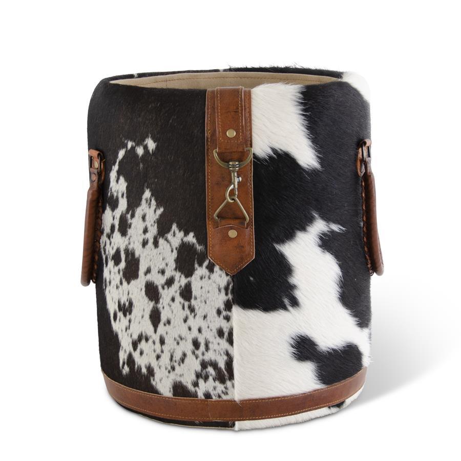 15.75 Inch Black & White Cow Hide Basket