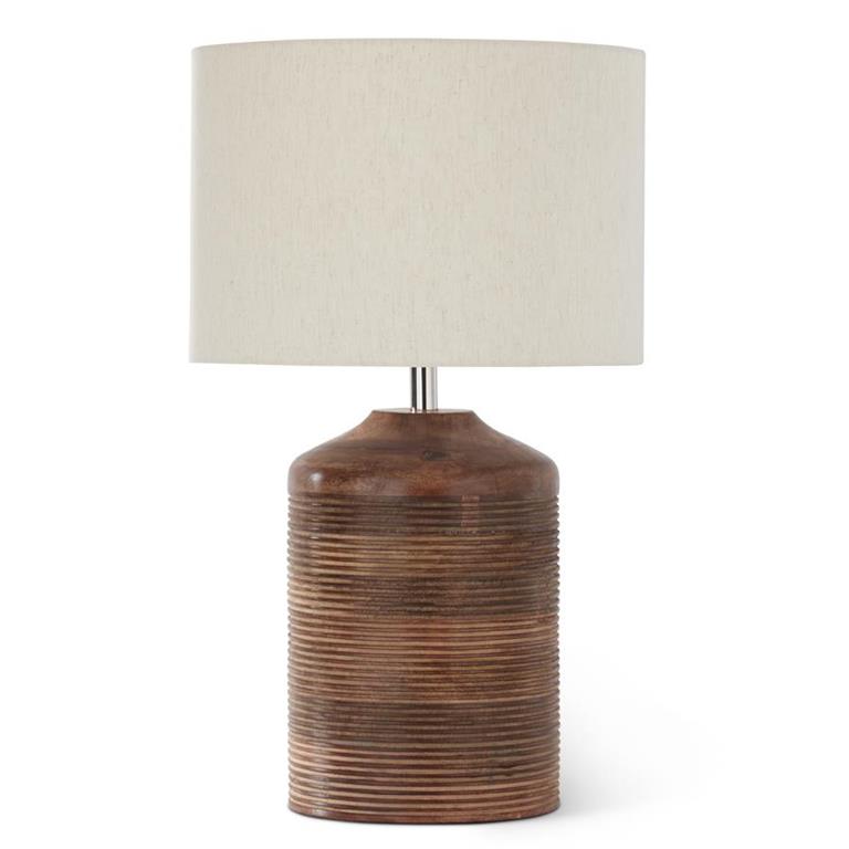 27 Inch Grooved Dark Mango Barrel Lamp w/Shade