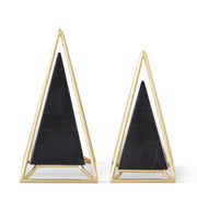 Gold Metal Framed Black Tiled Pyramid Sculptures ~ 2 Sizes