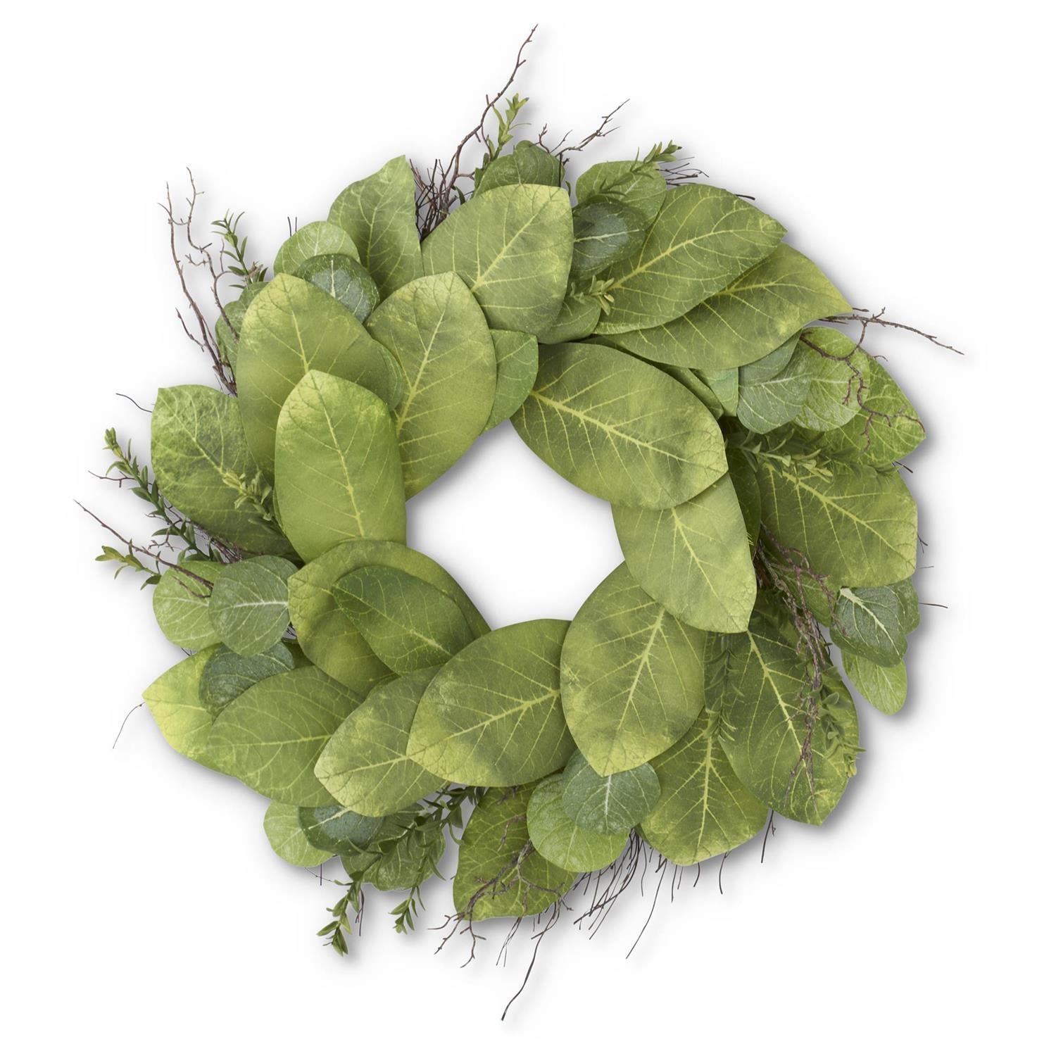 Green Magnolia Leaf Myrtle & Twig Wreath - 26 Inch