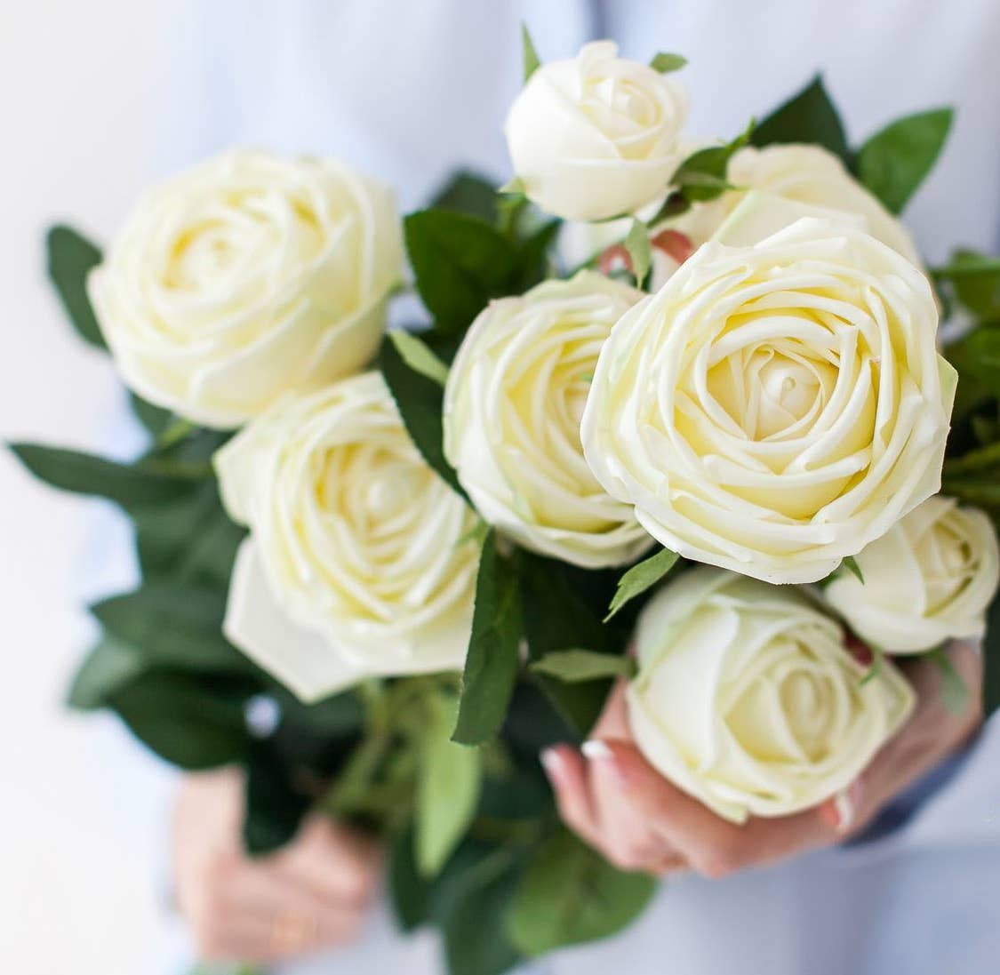 28.75"-Elegant large bloom Real Touch Cabbage Rose: Ivory