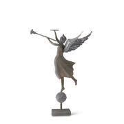 35 Inch Galvanized Garden Angel w/Trumpet