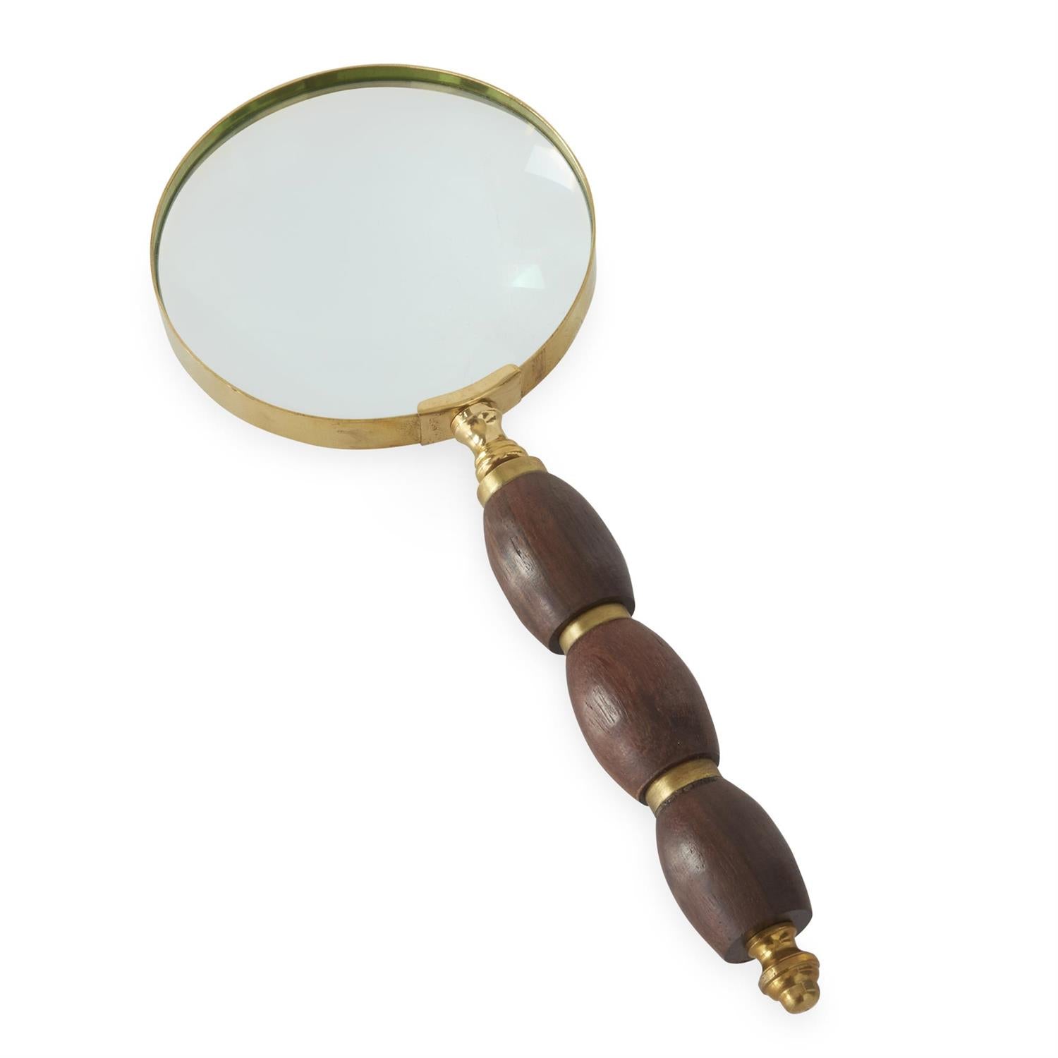 10 Inch Brass & Dark Wood Magnifying Glass