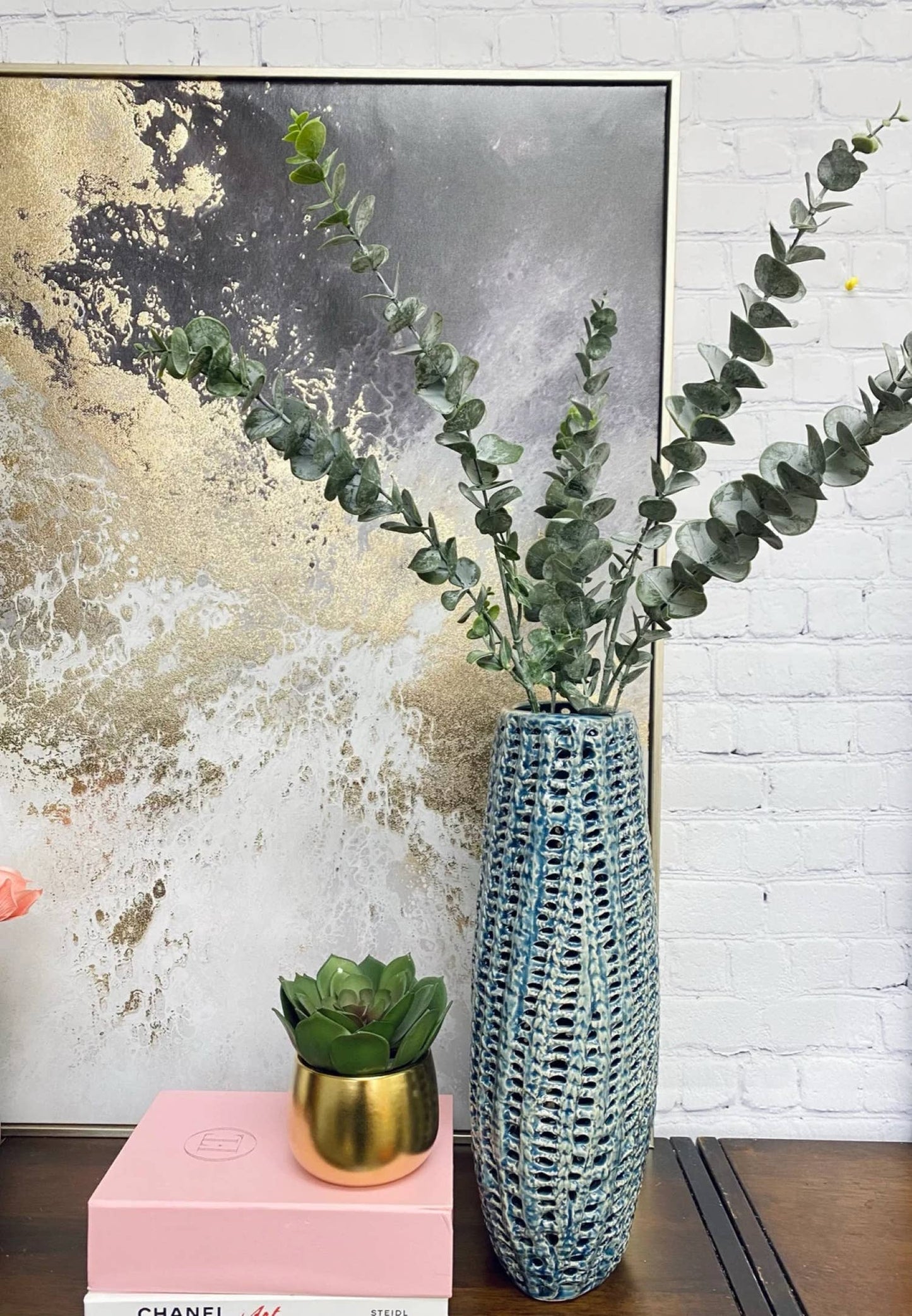 Lifelike soft touch Frosty Flocked Spiral Eucalyptus Stem: 23"