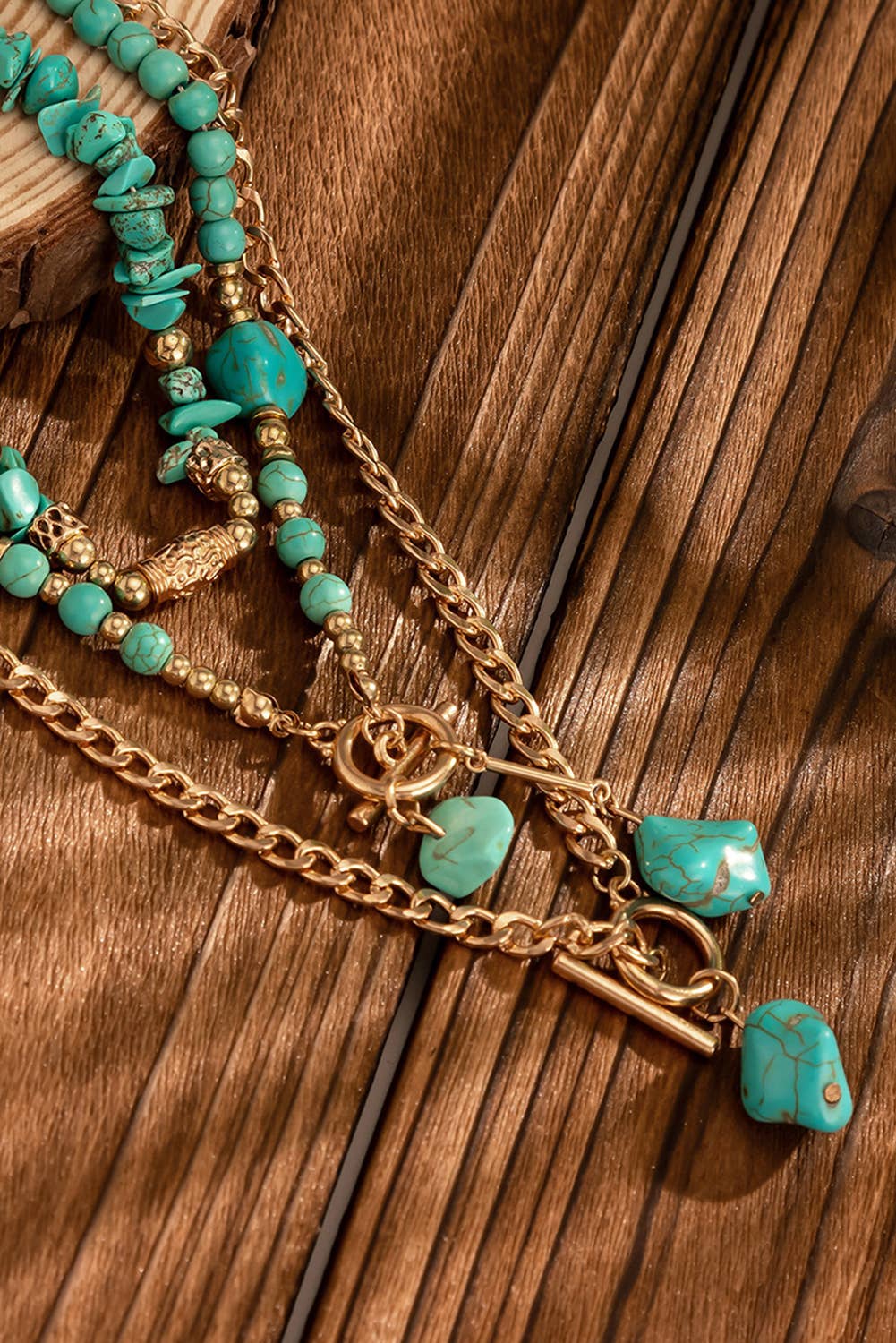 Plated Toggle Clasp Turquoise Cable Chain Layered Necklace: Green