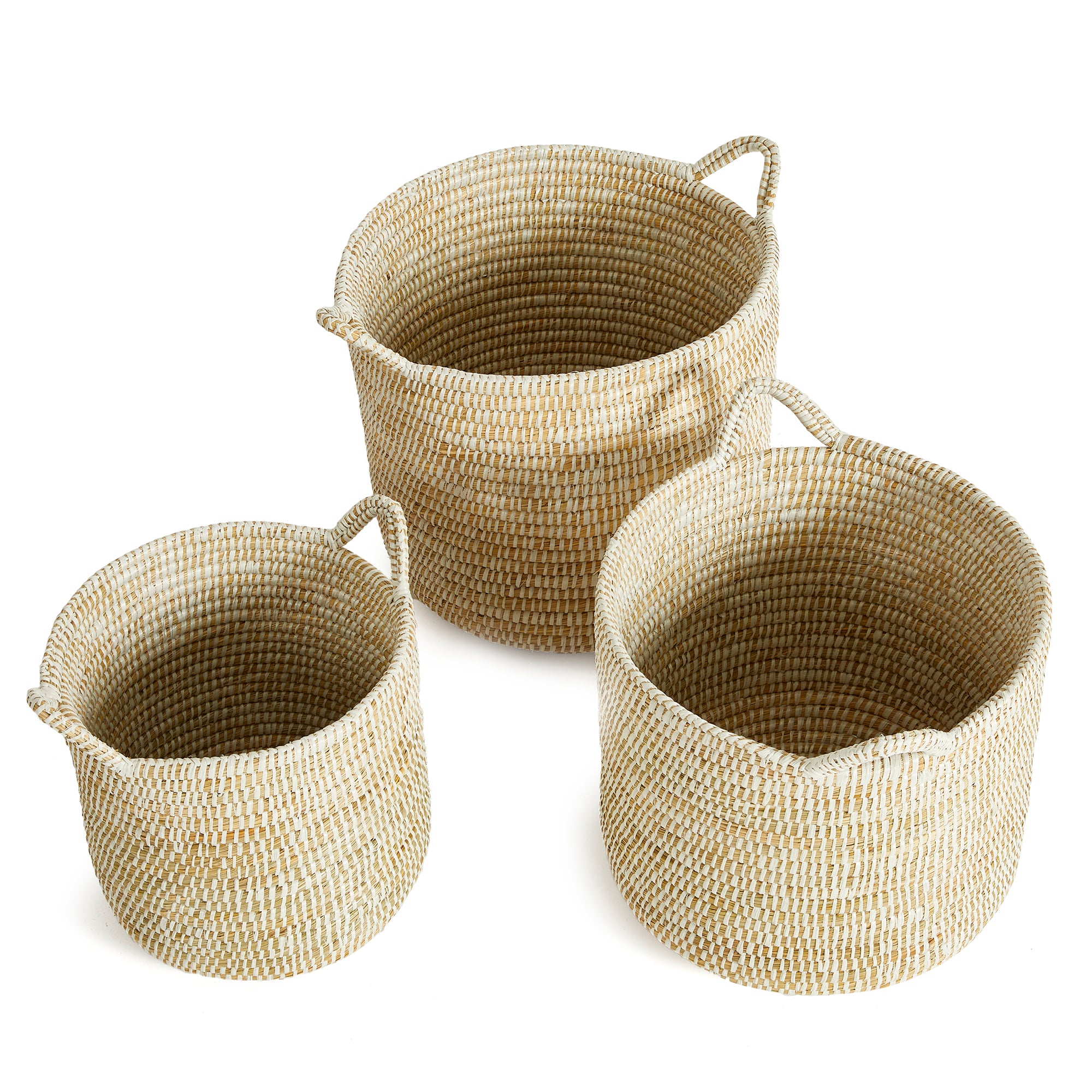 RIVERGRASS ROUND BASKETS WITH HANDLES, SET OF 3
