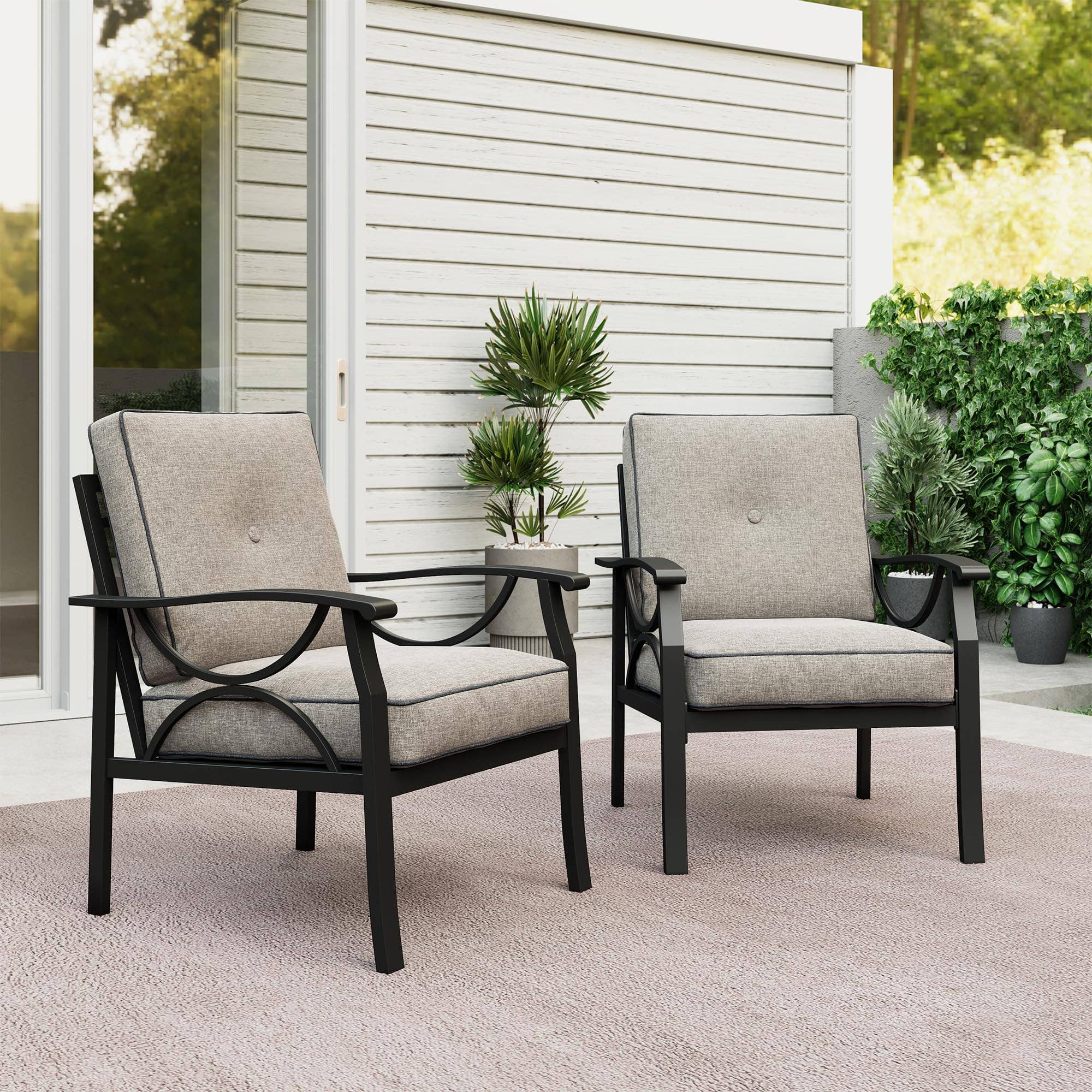 2 Pieces Outdoor Single Sofa, Patio Metal Armchair: Black