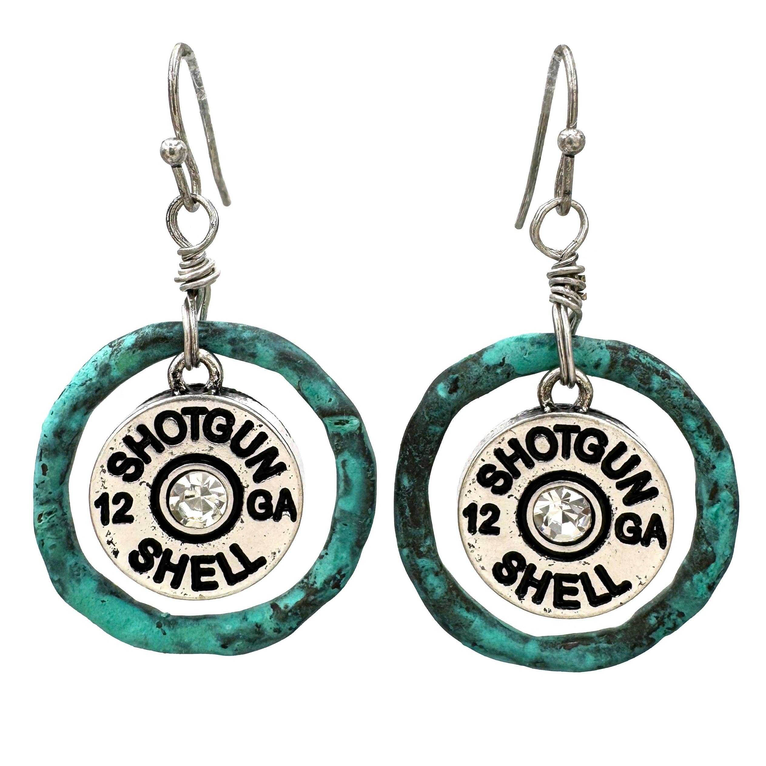 Shotgun Bullet Shell Wired Western Dangle Earrings: Patina