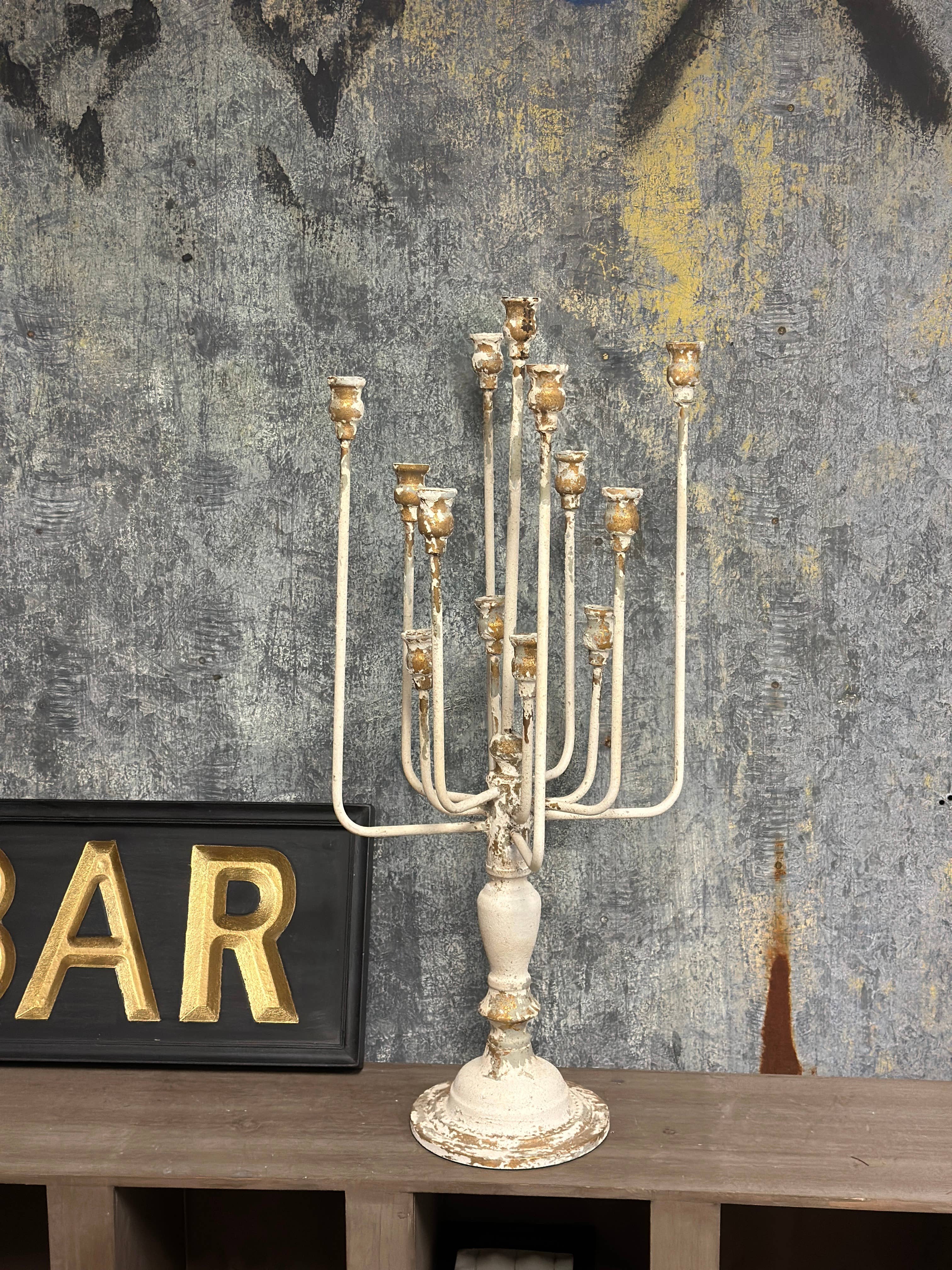 13-Candle Iron Candelabra: White