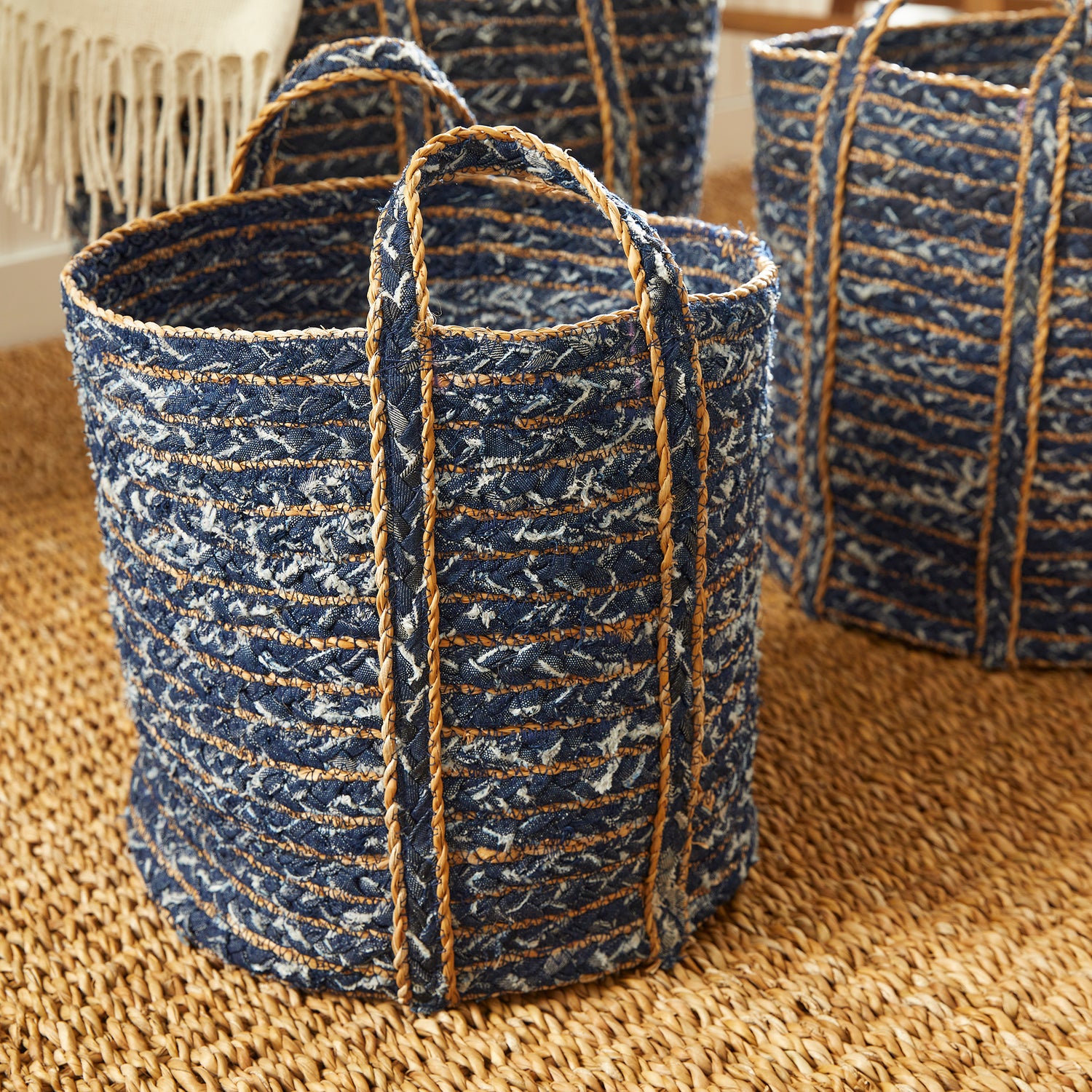 Denim Round Baskets, Set Of 3