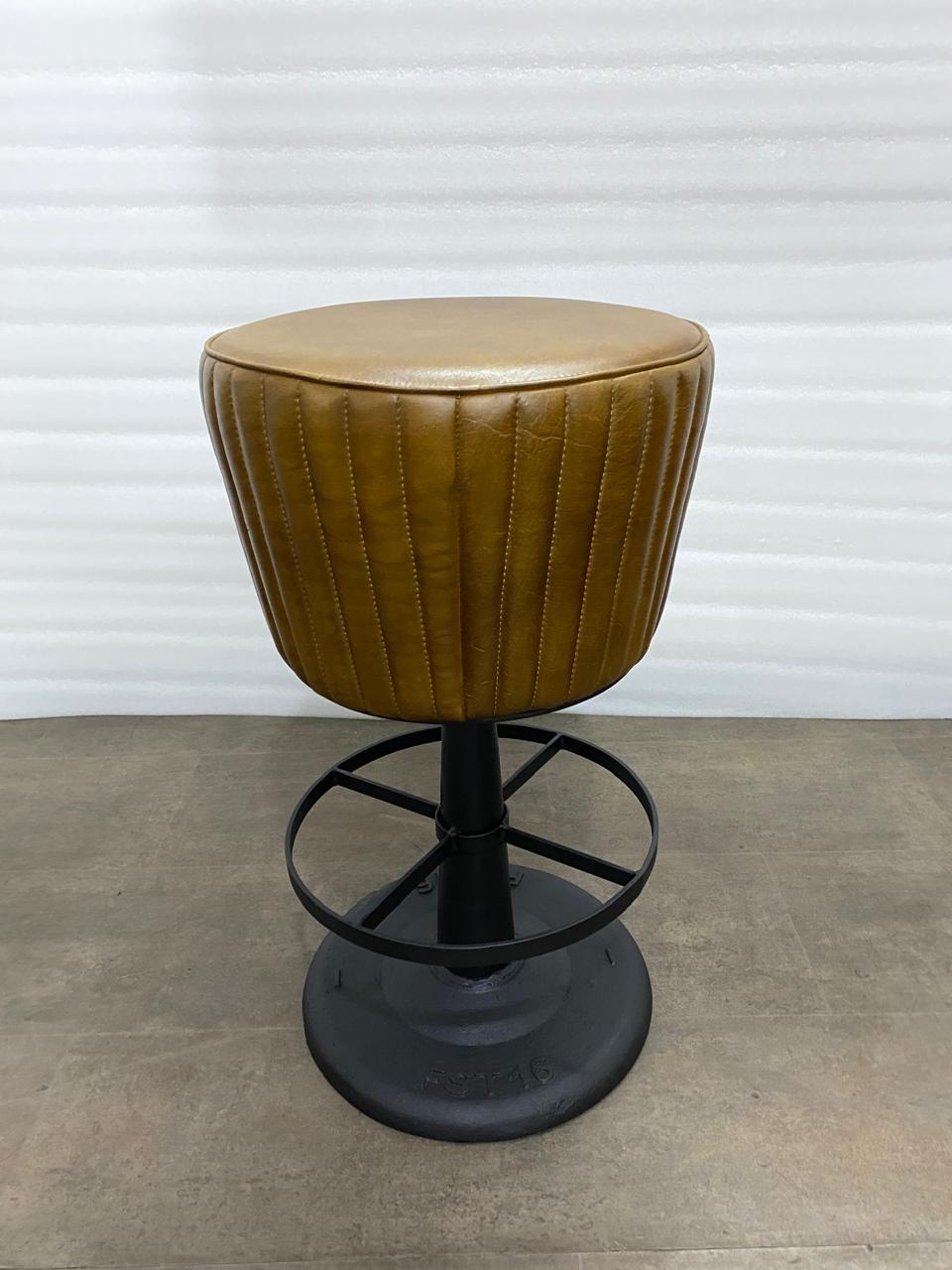 Mushroom Counter Stool - Brown Leather/Iron