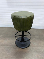 Mushroom Counter Stool - Green Leather/Iron