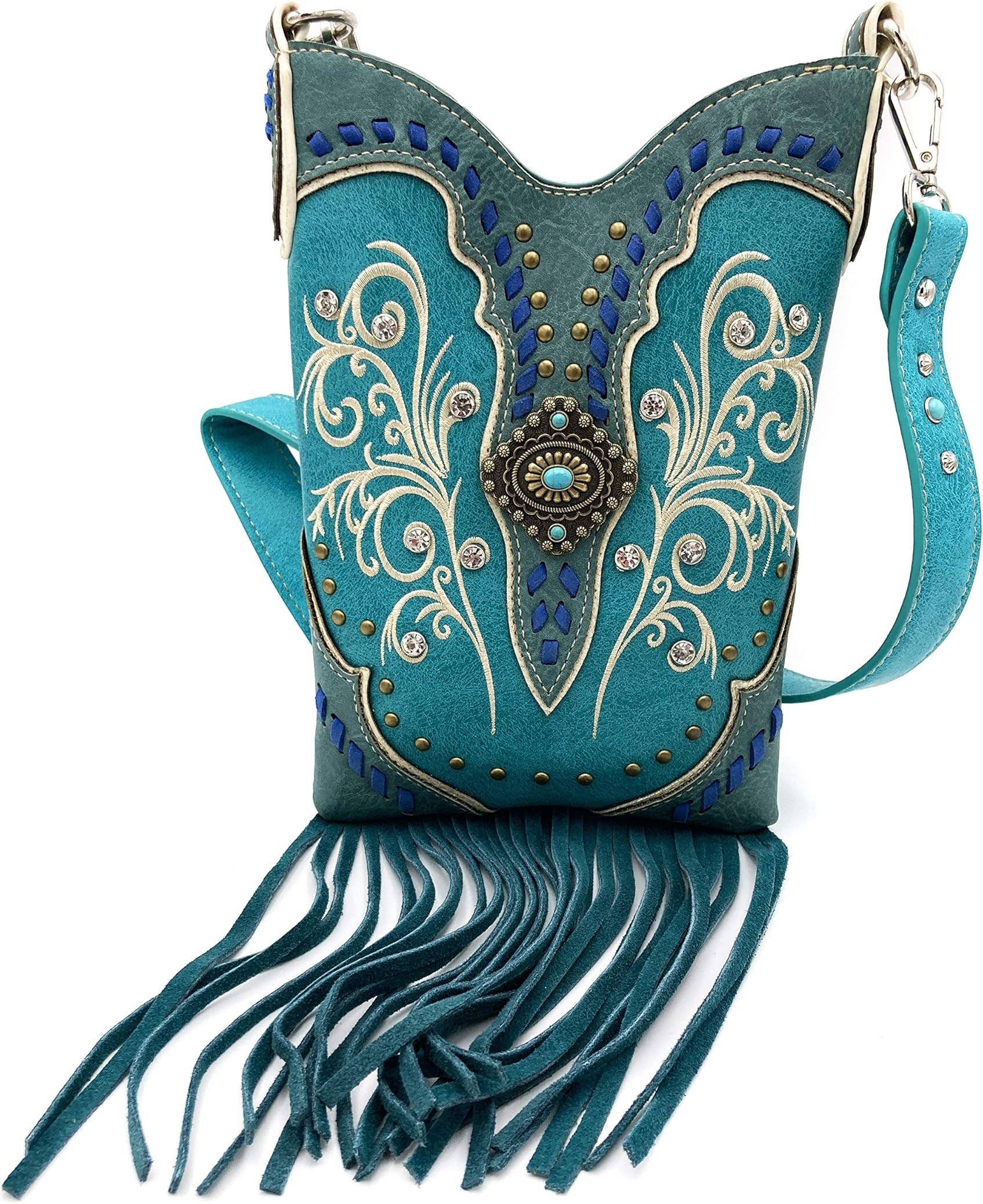 Fringe Western Crossbody Messenger Pouch: Turquoise
