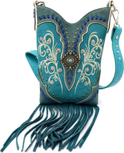 Fringe Western Crossbody Messenger Pouch: Turquoise