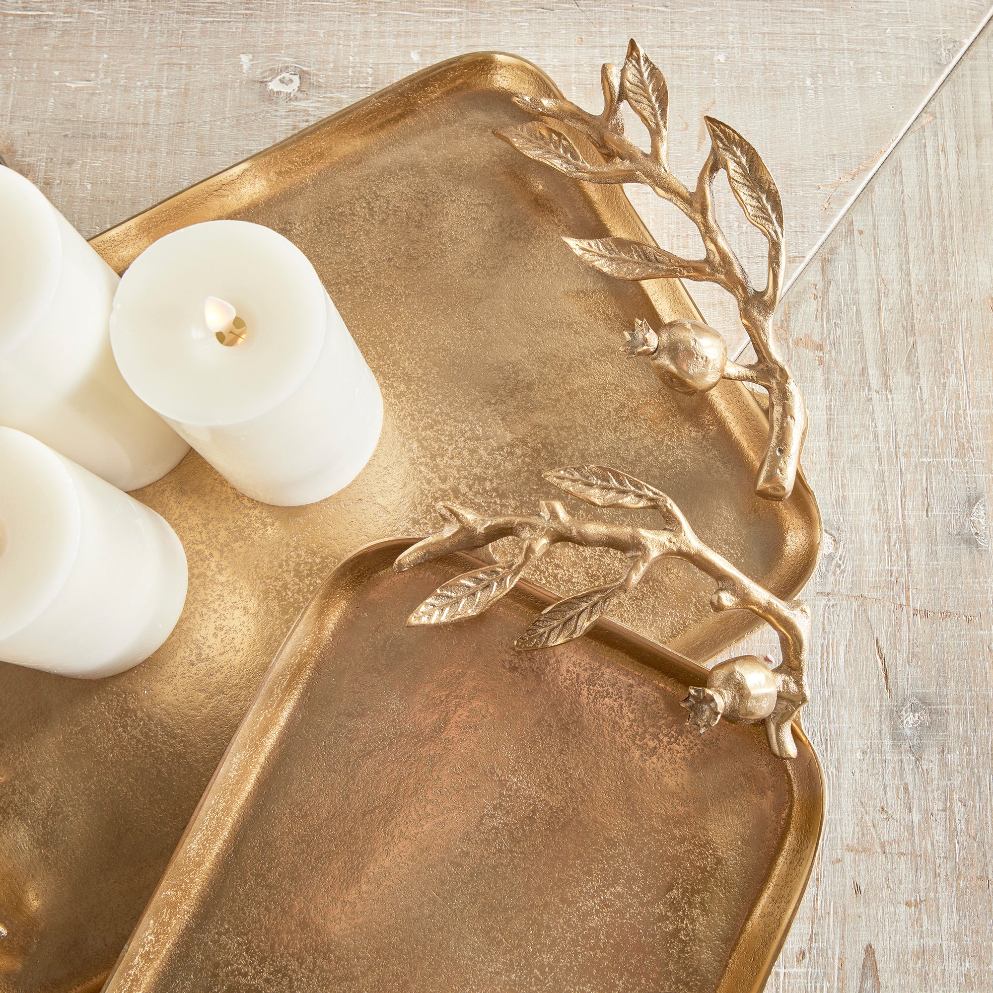 POMEGRANATE BRANCH DECORATIVE TRAYS, SET OF 2