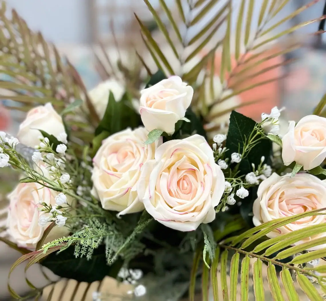 28.75"-Elegant large bloom Real Touch Cabbage Rose: Ivory