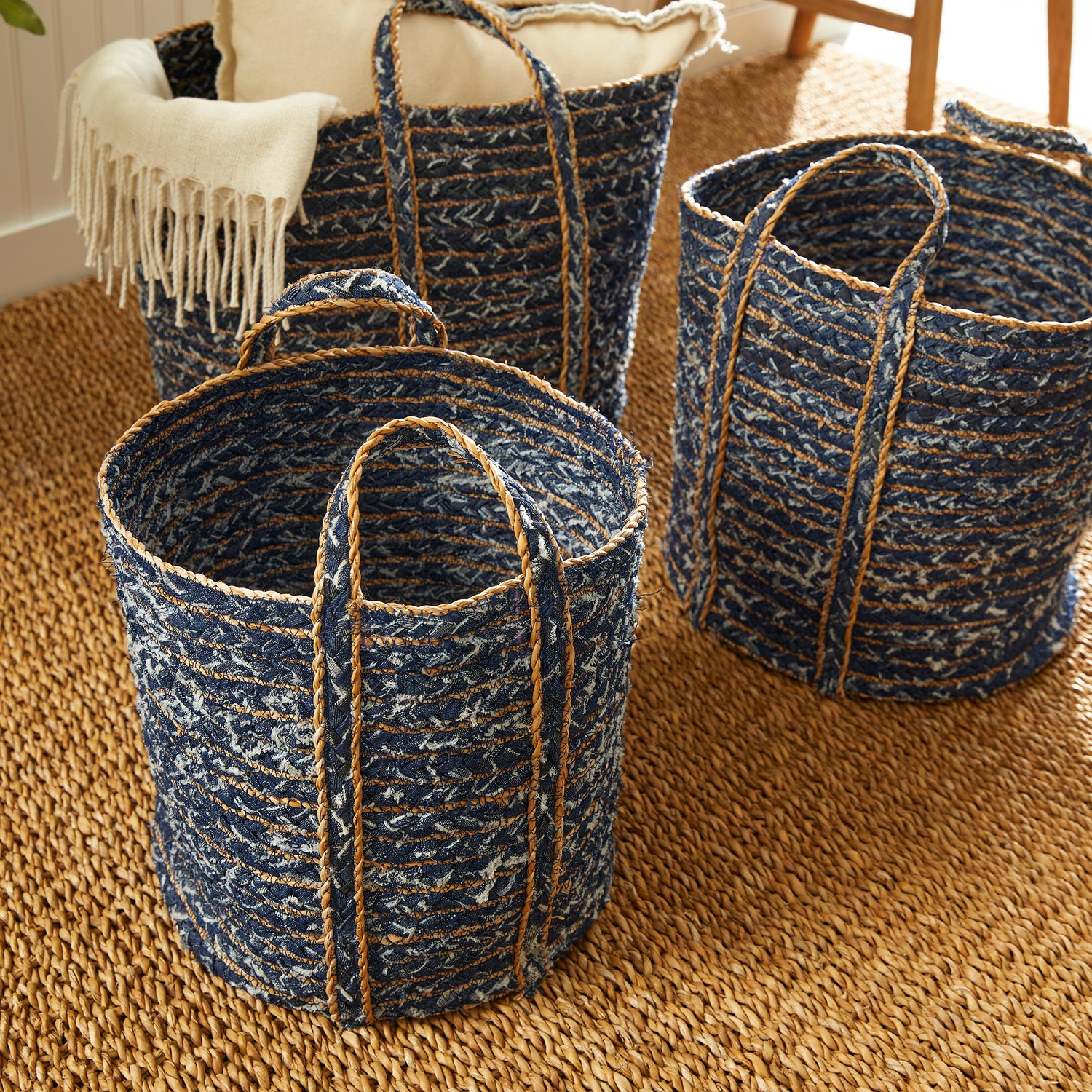 Denim Round Baskets, Set Of 3