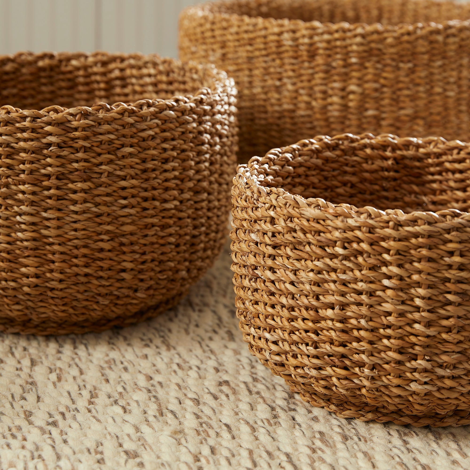 SEAGRASS CYLINDRICAL BASKETS, SET OF 3