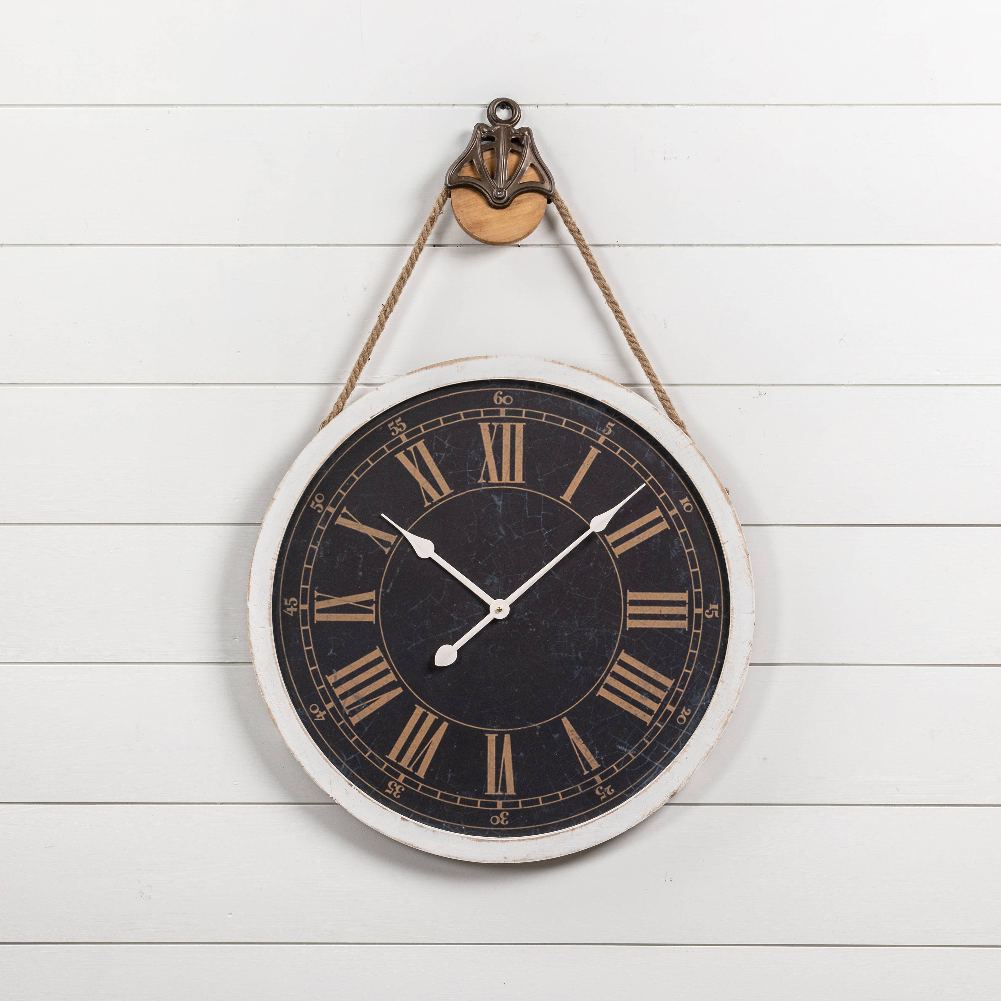 BLACK CLOCK ON PULLEY