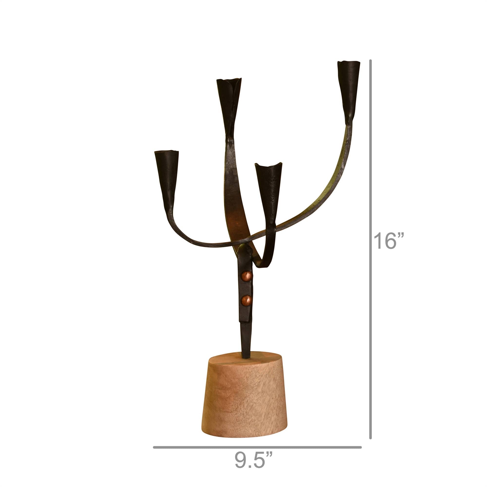 Cajon Double Arc Taper Holder, Iron & Wood - Black