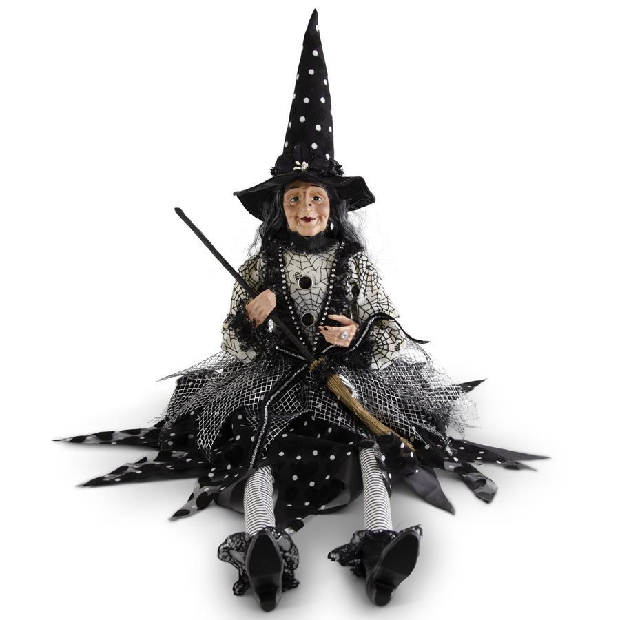 30.75 Inch Sitting Sabrina Witch w/Broom & Polka Dot Hat